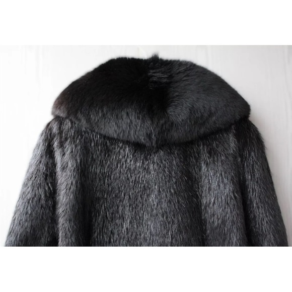 XXL Black Real Nutria Fur Vintage Coat - Picture 4 of 8